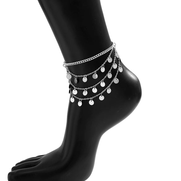 Jewelry Multilayer Sequin Star Tassel Ushaped Metal Chain Anklet Women's Geometric