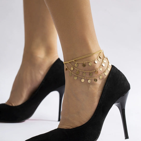 Jewelry Multilayer Sequin Star Tassel Ushaped Metal Chain Anklet Women's Geometric
