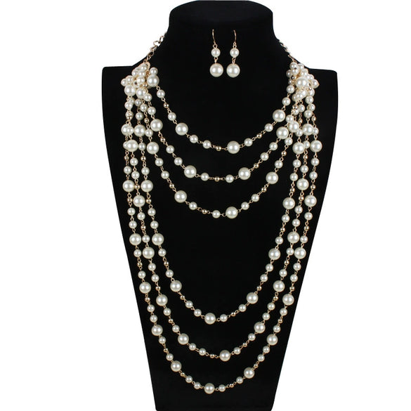 Jewelry Multilayered Imitation Pearl Necklace Snake Bone Chain Pearlescent Treatment French Retro Geometric Animal Zodiac Women's