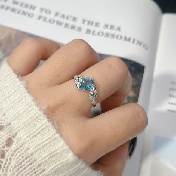 Jewelry Natural Citrine Ring S925 Sterling Silver Inlaid With Topaz Garnet Amethyst Open Leaf Shape Little Fresh Style Set With Crystal For Women