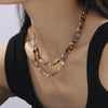 Jewelry Natural Colored Stone Beaded Bohemian Style Handmade Titanium Steel Necklace With Agate Pendant Geometric Design