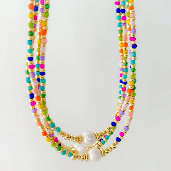 Jewelry Natural Freshwater Pearl And Organic Glass Beaded Handwoven Geometric Style Necklace For Women
