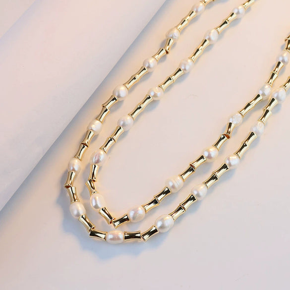 Jewelry Natural Freshwater Pearl Bamboo Chain Electroplating Double Clavicle Chain