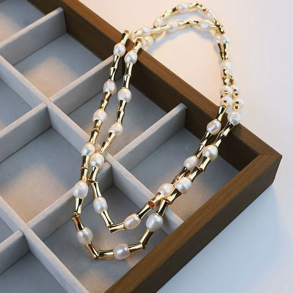 Jewelry Natural Freshwater Pearl Bamboo Chain Electroplating Double Clavicle Chain