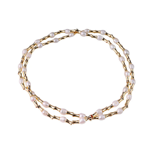 Jewelry Natural Freshwater Pearl Bamboo Chain Electroplating Double Clavicle Chain
