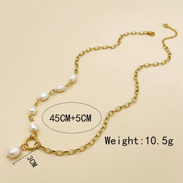 Jewelry Natural Freshwater Pearl Pendant O Shaped Necklace Stainless Steel Electroplated For Women