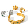 Jewelry Natural Malachite Stainless Steel Retro Palace Style Hammered Electroplated