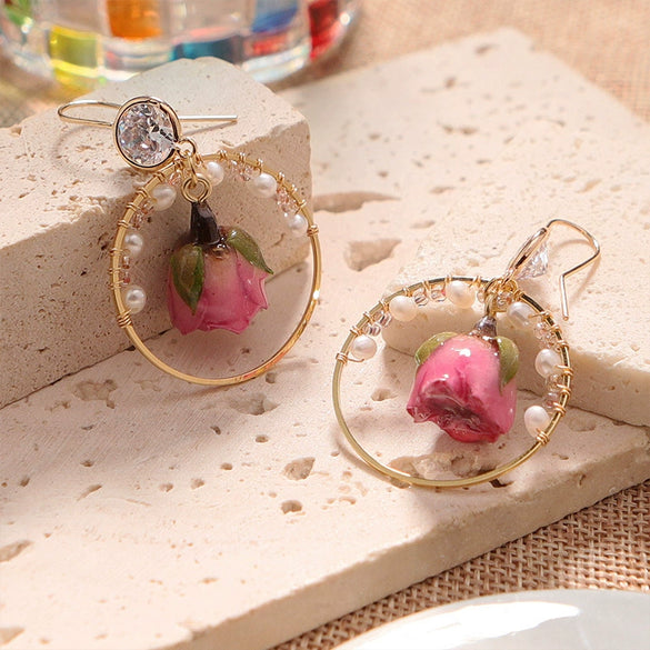Jewelry Natural Pearl Flower Handmade Bohemian Style Women's Earrings