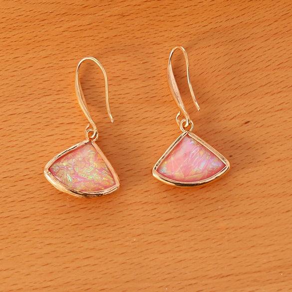 Jewelry Natural Semiprecious Stone Fanshaped Water Drop Ear Hook Elegant Retro Earrings For Women