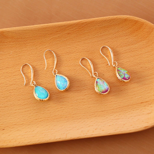 Jewelry Natural Semiprecious Stone Fanshaped Water Drop Ear Hook Elegant Retro Earrings For Women