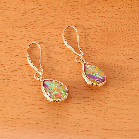 Jewelry Natural Semiprecious Stone Fanshaped Water Drop Ear Hook Elegant Retro Earrings For Women