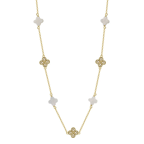 Jewelry Natural Shell Clover 925 Sterling Silver Geometric Pendant Necklace For Women Electroplating