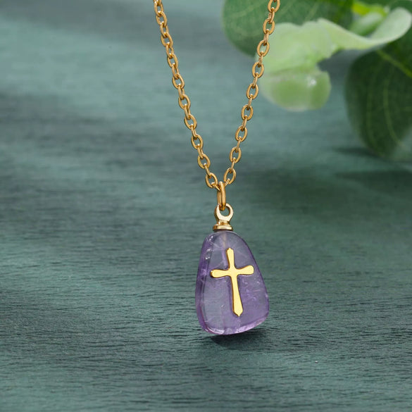 Jewelry Natural Stone Cross Stainless Steel O Shaped Chain Micropaved Necklace
