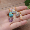 Jewelry Natural Stone Cross Stainless Steel O Shaped Chain Micropaved Necklace