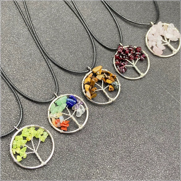 Jewelry Natural Stone Gravel Crystal Gem Silver Wire Tree Of Life Constellation Cartoon Pendant