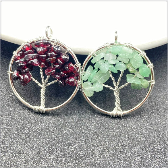 Jewelry Natural Stone Gravel Crystal Gem Silver Wire Tree Of Life Constellation Cartoon Pendant