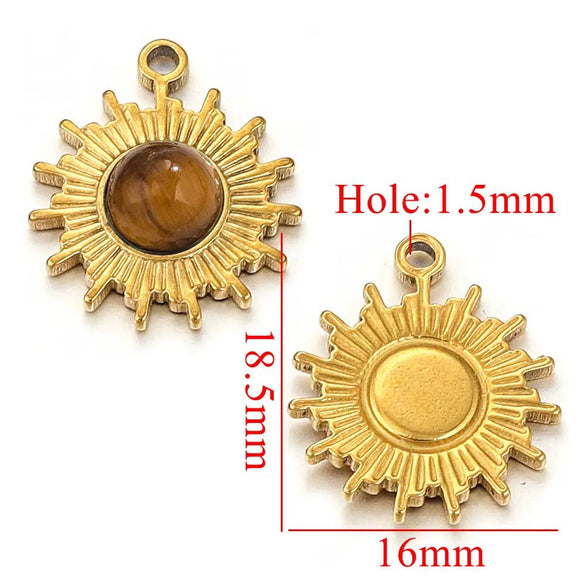 Jewelry Natural Stone Stainless Steel Inlay Totem Pendant And Earrings Bohemian Style