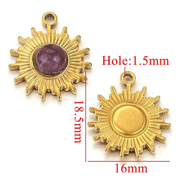 Jewelry Natural Stone Stainless Steel Inlay Totem Pendant And Earrings Bohemian Style