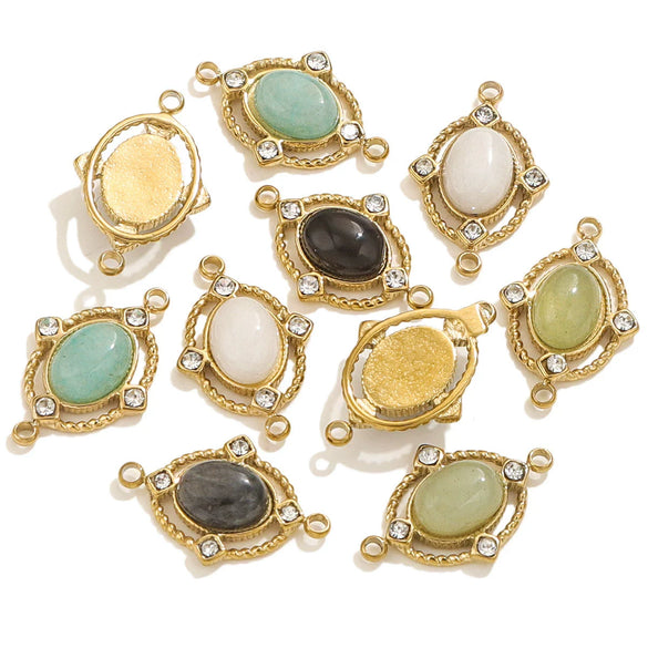 Jewelry Natural Stone Titanium Steel Geometric Double Hole Pendant Electroplated 18K Stainless Steel For Women