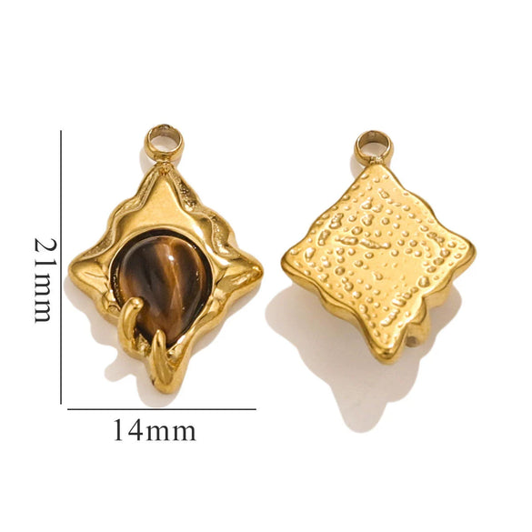 Jewelry Natural Stone Titanium Steel Geometric Eyes Pendant Earrings With Electroplating