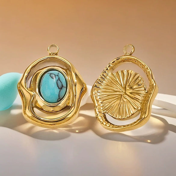 Jewelry Natural Stone Titanium Steel Geometric Eyes Pendant Earrings With Electroplating