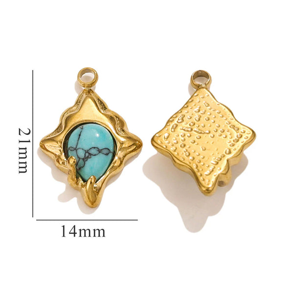 Jewelry Natural Stone Titanium Steel Geometric Eyes Pendant Earrings With Electroplating
