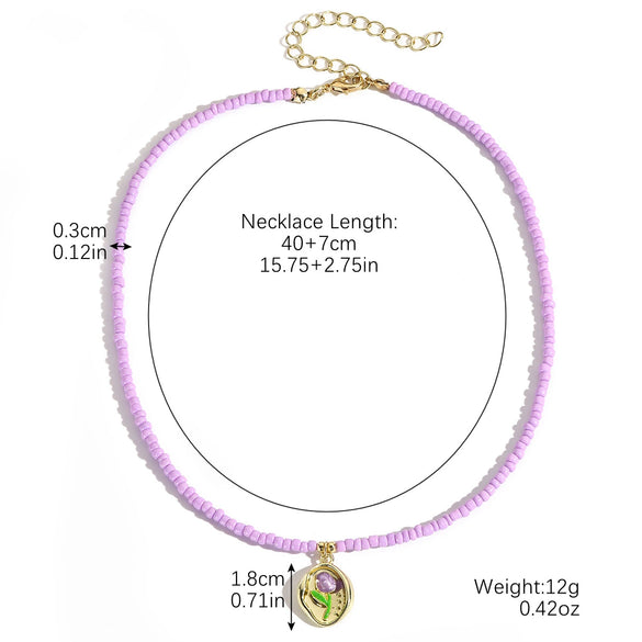 Jewelry Necklace Artificial Crystal Heart Flowers Geometric Animals Zodiac Handmade Electroplated Pearl Chain For Women