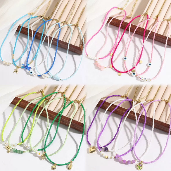 Jewelry Necklace Artificial Crystal Heart Flowers Geometric Animals Zodiac Handmade Electroplated Pearl Chain For Women