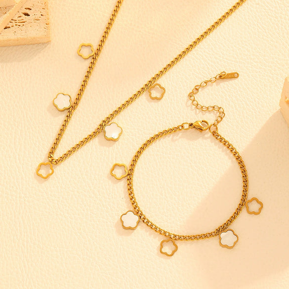 Jewelry Necklace Bracelet Earrings Set Stainless Steel Titanium Steel Hollow Five Leaf Flower Love Water Drops Bell Pattern