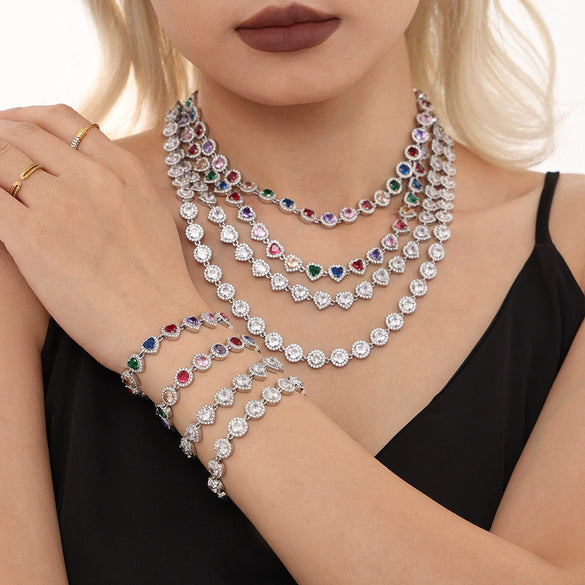 Jewelry Necklace Bracelet Set 316L Stainless Steel Zircon Electroplating Light Luxury Style