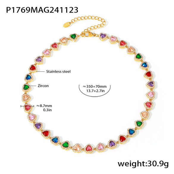 Jewelry Necklace Bracelet Set 316L Stainless Steel Zircon Electroplating Light Luxury Style