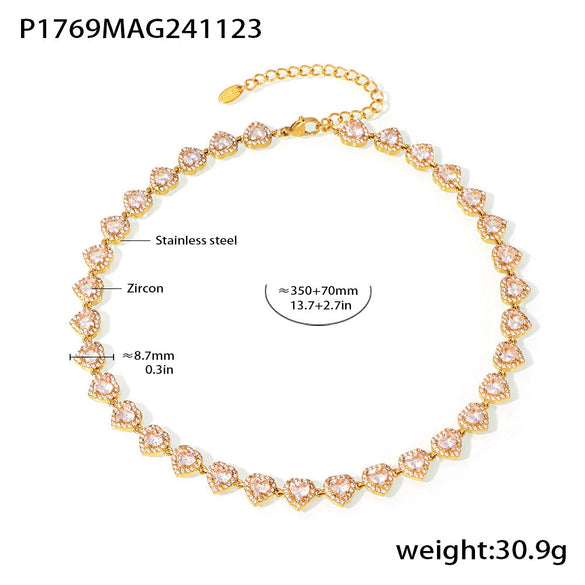 Jewelry Necklace Bracelet Set 316L Stainless Steel Zircon Electroplating Light Luxury Style
