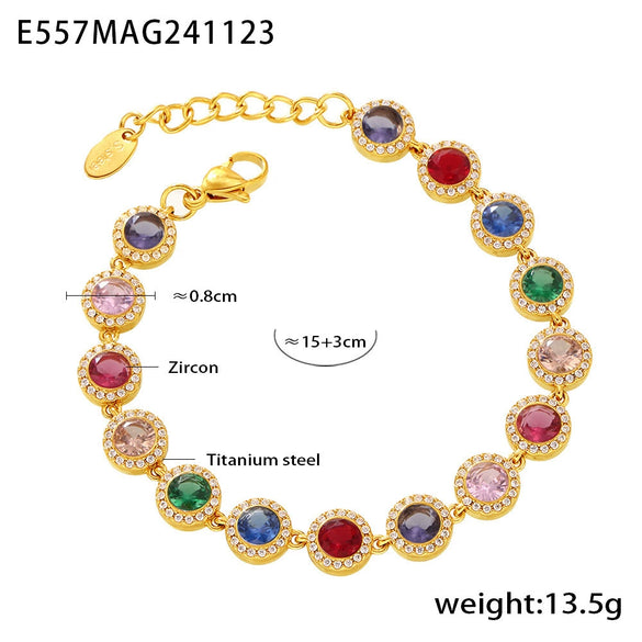 Jewelry Necklace Bracelet Set 316L Stainless Steel Zircon Electroplating Light Luxury Style