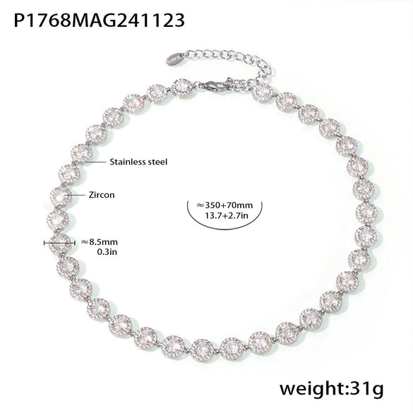 Jewelry Necklace Bracelet Set 316L Stainless Steel Zircon Electroplating Light Luxury Style