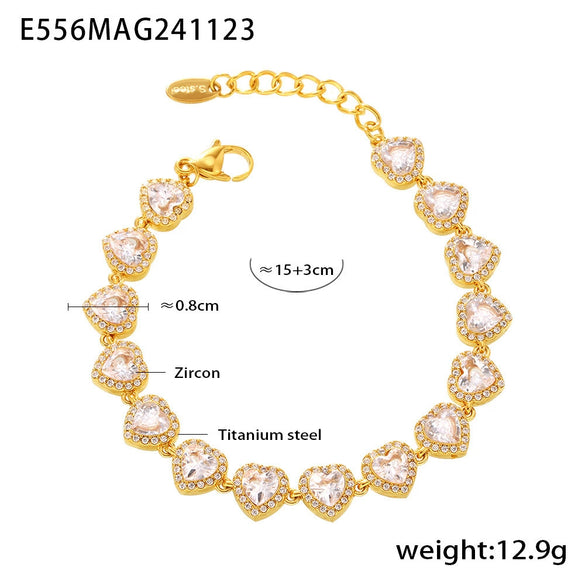 Jewelry Necklace Bracelet Set 316L Stainless Steel Zircon Electroplating Light Luxury Style