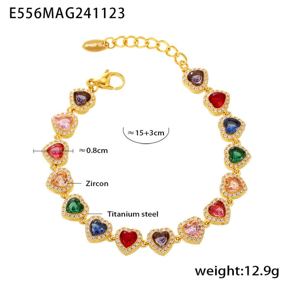Jewelry Necklace Bracelet Set 316L Stainless Steel Zircon Electroplating Light Luxury Style