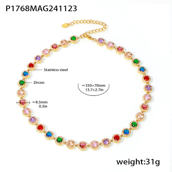 Jewelry Necklace Bracelet Set 316L Stainless Steel Zircon Electroplating Light Luxury Style
