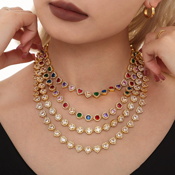 Jewelry Necklace Bracelet Set 316L Stainless Steel Zircon Electroplating Light Luxury Style