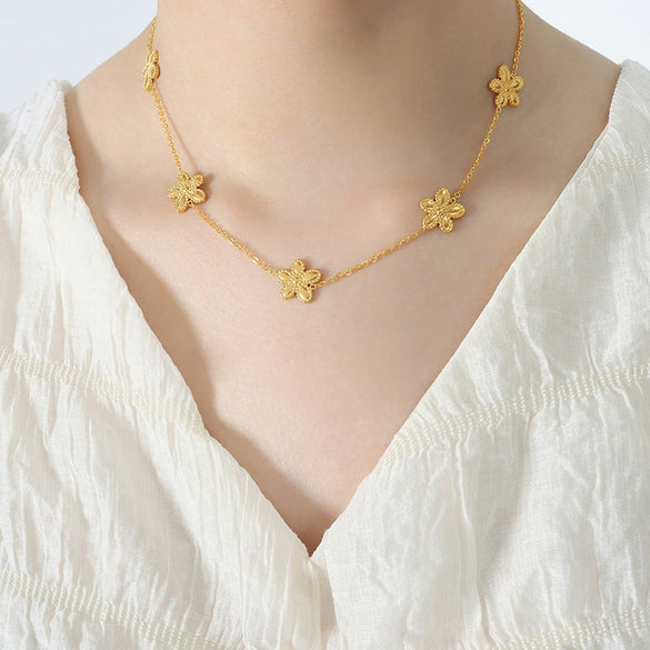 Jewelry Necklace Bracelet Set 316L Stainless Steel Gold Plated Daisy Flower Design For Women