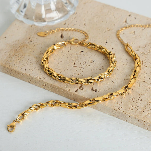 Jewelry Necklace Bracelet Suit Copper Gold Plated Chain Style Simple Design
