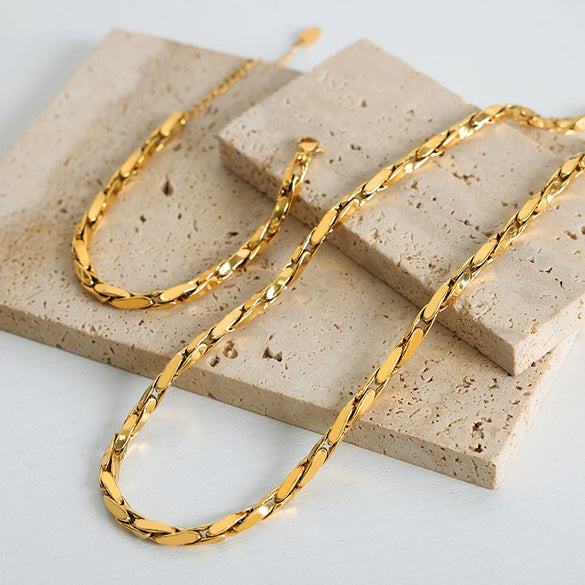 Jewelry Necklace Bracelet Suit Copper Gold Plated Chain Style Simple Design