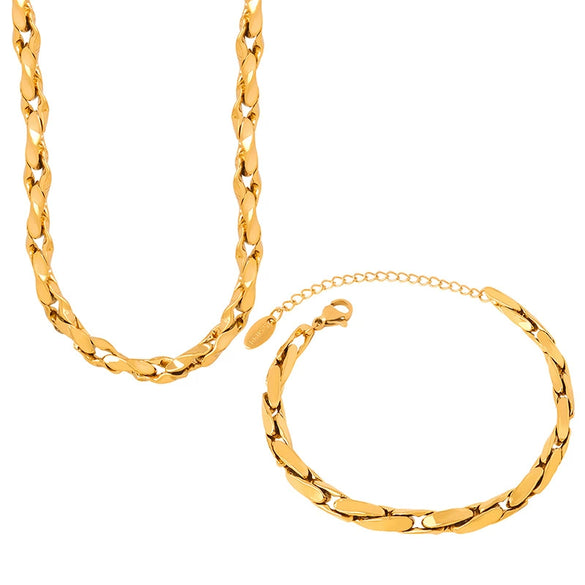 Jewelry Necklace Bracelet Suit Copper Gold Plated Chain Style Simple Design