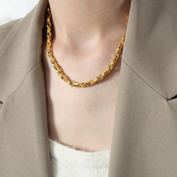 Jewelry Necklace Bracelet Suit Copper Gold Plated Chain Style Simple Design