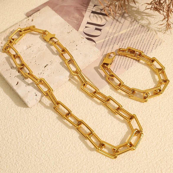 Jewelry Necklace Bracelet Suit 316L Stainless Steel 18K Gold Plated Electroplated Exaggerated Fashion Design For Women