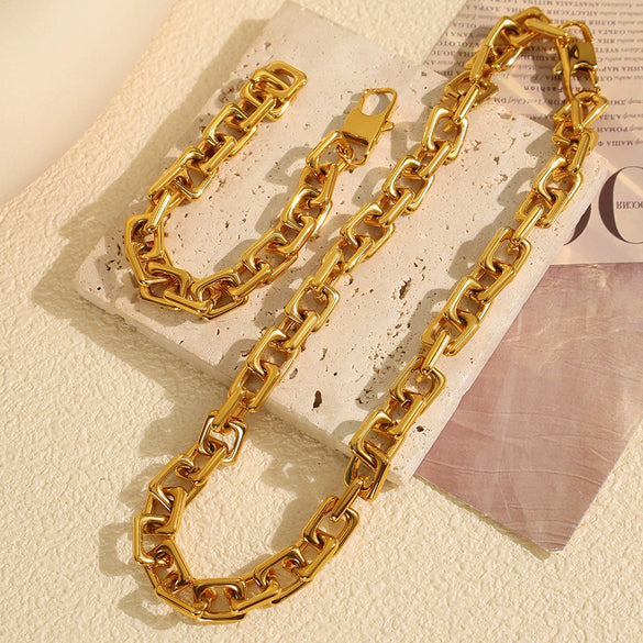 Jewelry Necklace Bracelet Suit 316L Stainless Steel 18K Gold Plated Electroplated Exaggerated Fashion Design For Women