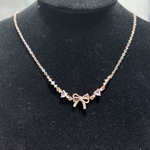 Jewelry Necklace Copper Heart Zircon Butterfly Bow Style For Women