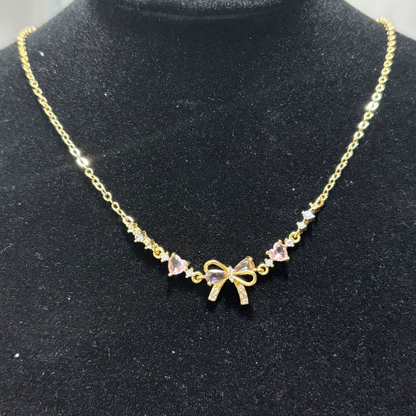 Jewelry Necklace Copper Heart Zircon Butterfly Bow Style For Women