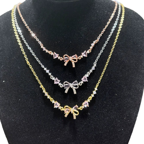 Jewelry Necklace Copper Heart Zircon Butterfly Bow Style For Women