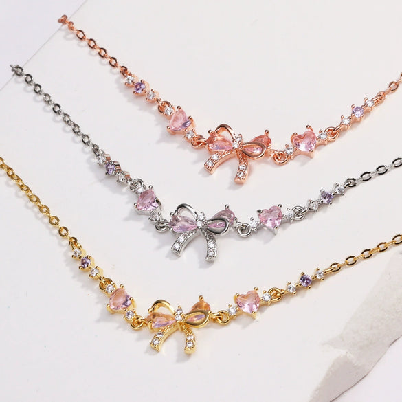 Jewelry Necklace Copper Heart Zircon Butterfly Bow Style For Women