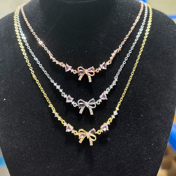 Jewelry Necklace Copper Heart Zircon Butterfly Bow Style For Women